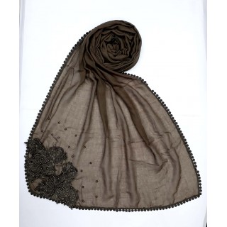 Designer Diamond Studded Women's Stole-Brown